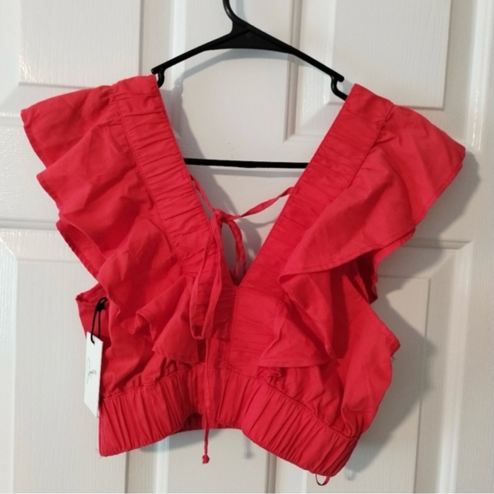 Japna Red Ruffle Crop Top - Picture 2 of 6